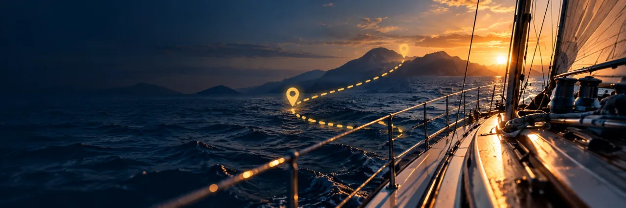 Velero navegando al atardecer.
